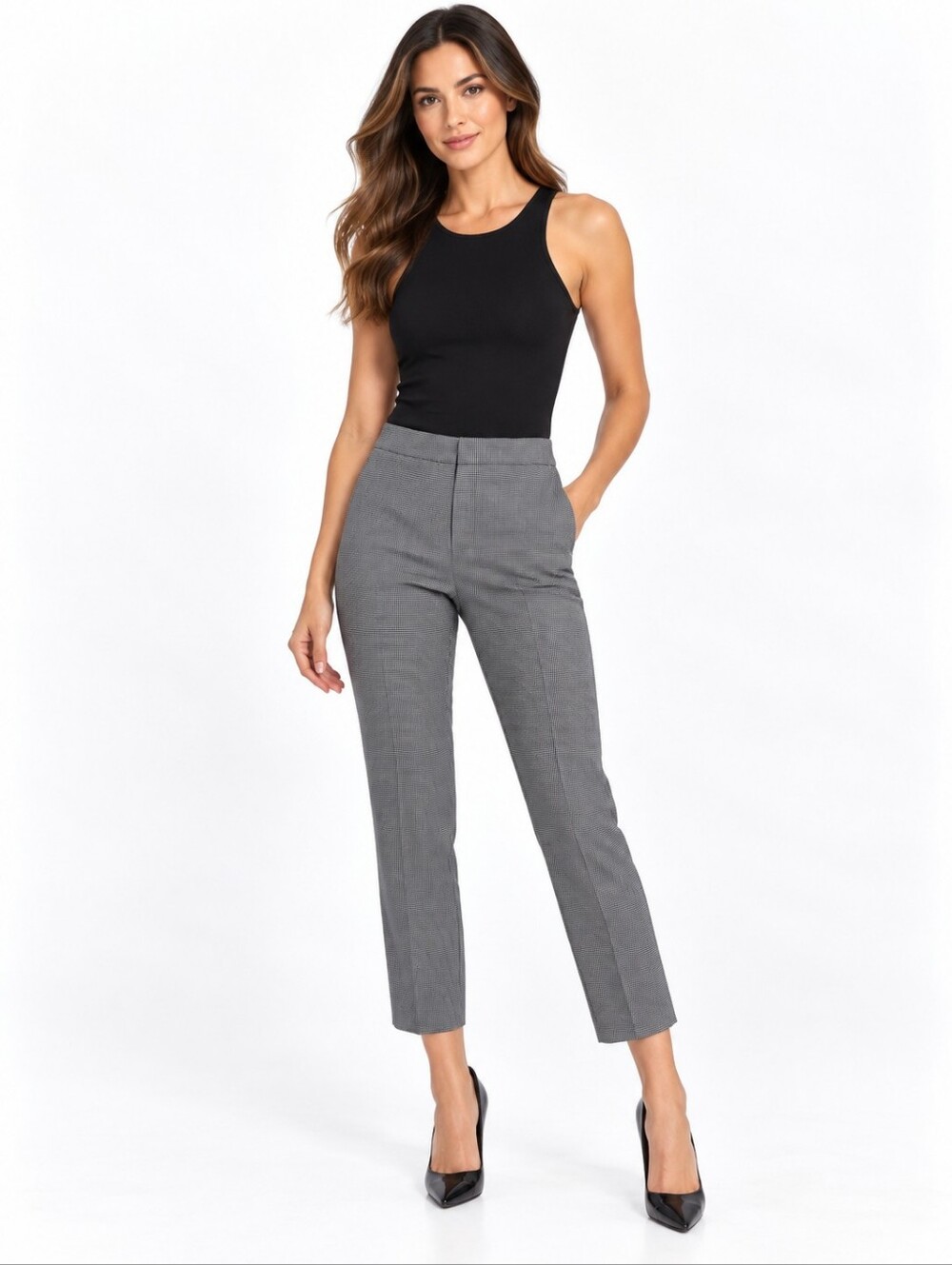 Theory Houndstooth Double Stretch Cotton Tailored Trouser Size 4